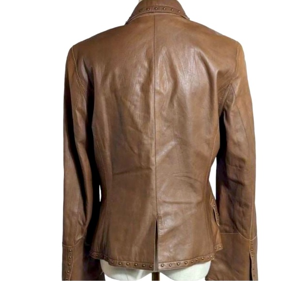 Carlisle Vintage Coffee Brown Studded Leather
Blazer Jacket Size 10 - Picture 4 of 10